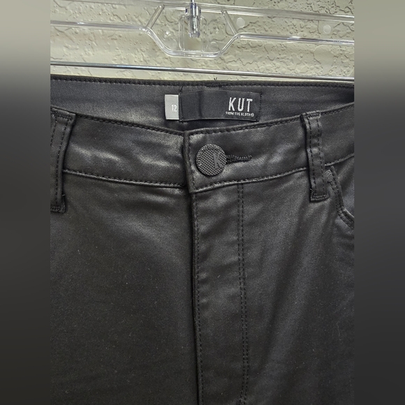 Kut from The Kloth Ana Coated High Rise black Flare Leather Like Look Size 12 - Picture 6 of 7